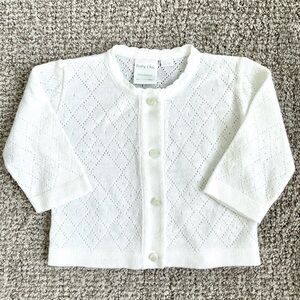 Baby Chic | Pointelle 3/4 Sleeve Cardigan Sweater in White
